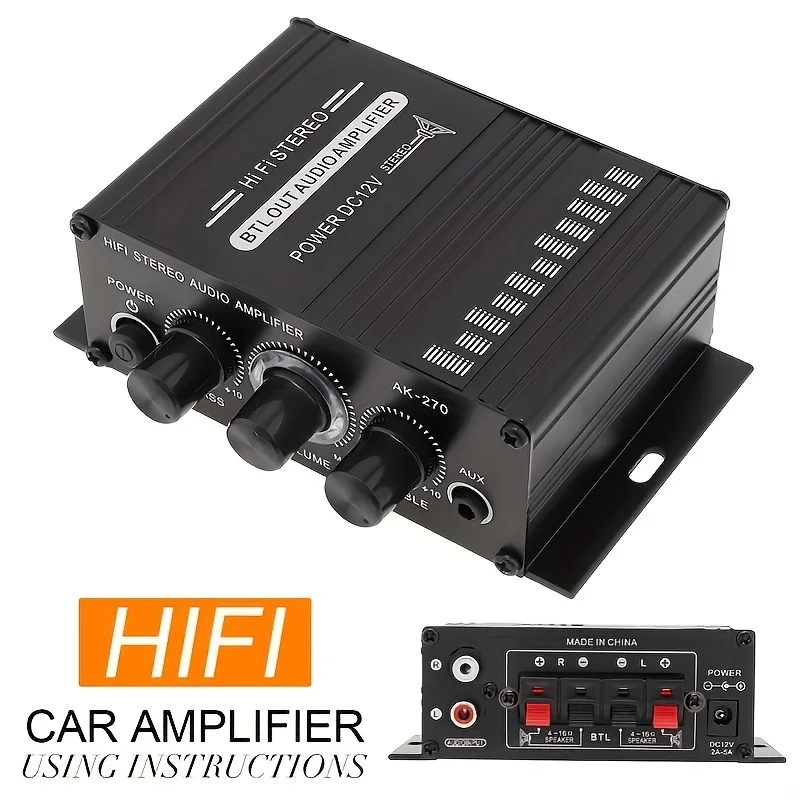 Home Cinema Mini - AK-270 400W Mini-Leistungsverstärker 12V/24V 2.0-Kanal Stereo-Audioverstärker