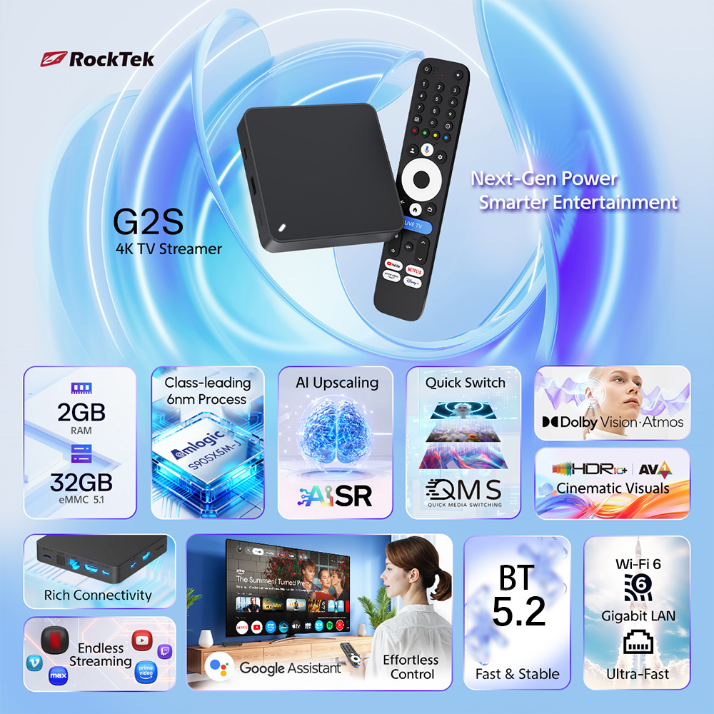 RockTek G2S UHD Google TV Box  – Home Cinema Dolby Atmos Bewertung und Preis