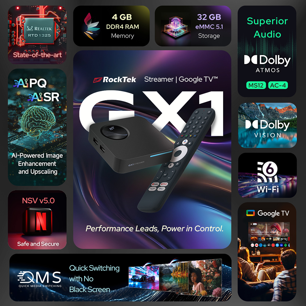 RockTek GX1 UHD Google TV 14 B – Home Cinema Dolby Atmos Bewertung und Preis